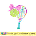 Girly preppy tennis racket PNG colorful sports clipart