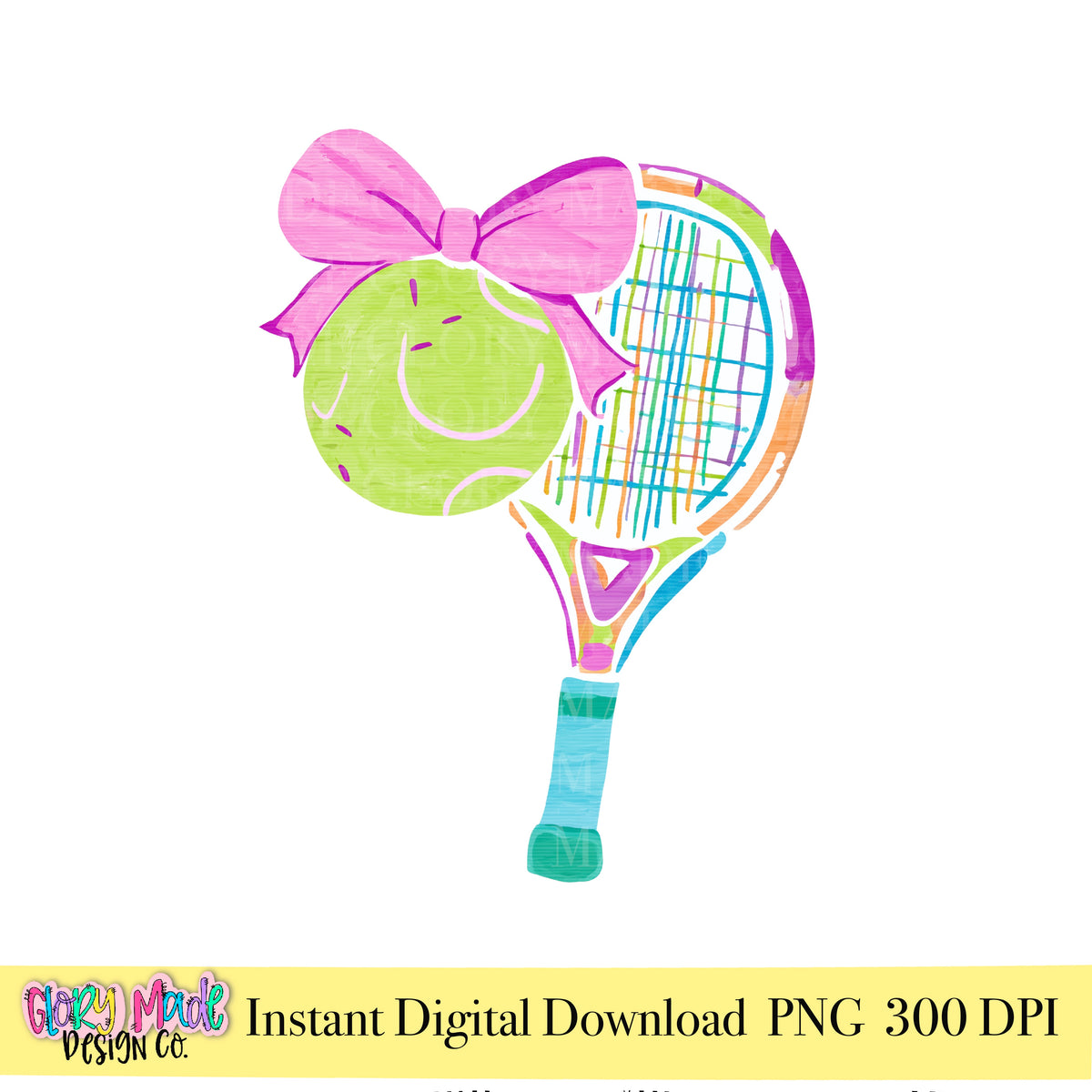Girly preppy tennis racket PNG colorful sports clipart