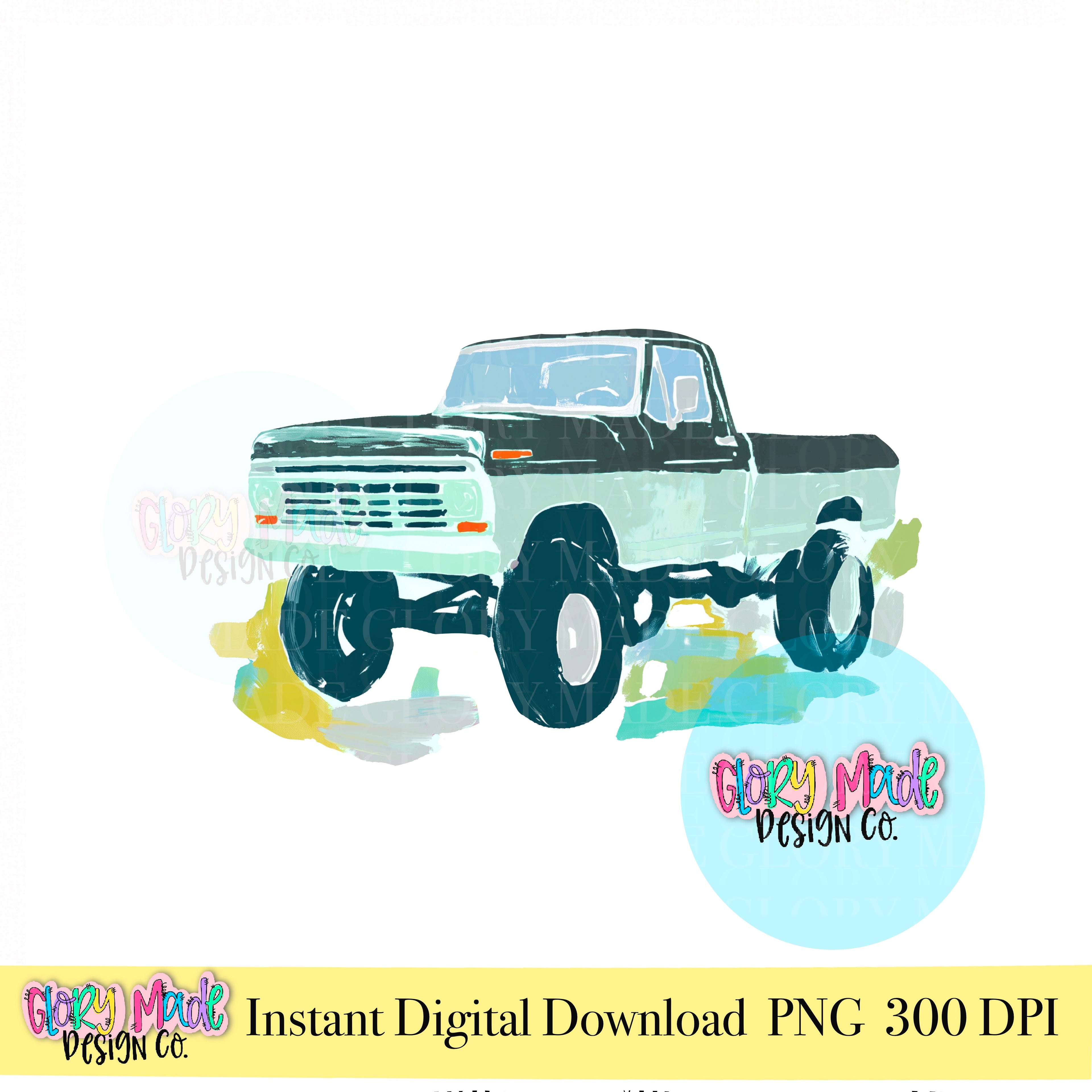 Vintage Lifted Truck PNG, Watercolor Classic Pickup Truck Clipart, Farm Truck Graphic, Country Boy Sublimation Design, Instant Download