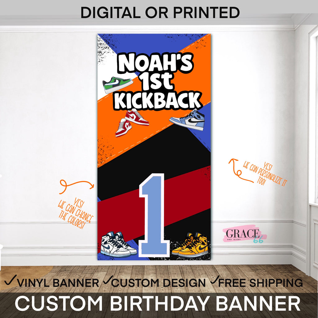 Kickback Sneaker Ball Banner, Sneaker Ball Backdrop, Birthday Party Banner, Sneaker Theme Party Decor, Custom Name Sign, My First Kickback