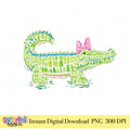 Girly preppy alligator PNG with bow Southern gator clipart