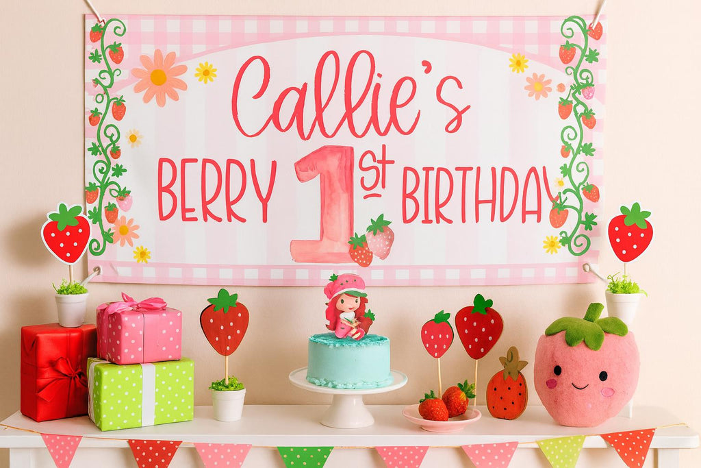 Strawberry Birthday Banner, Berry First Birthday, Custom First Birthday Banner, Printed Birthday Banner