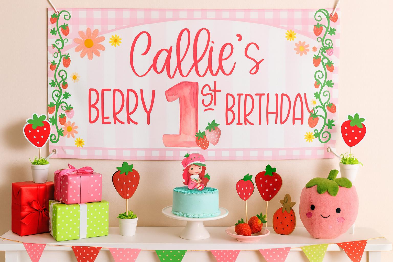 Strawberry Birthday Banner, Berry First Birthday, Custom First Birthday Banner, Printed Birthday Banner