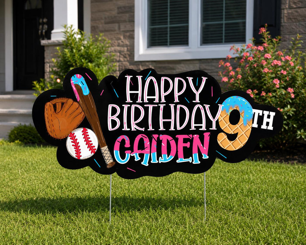 Personalized Baseball Birthday Sign | Custom Birthday Party Decor | Baseball Photo Prop | Sports Party Backdrop Sign | Custom Name Cutout