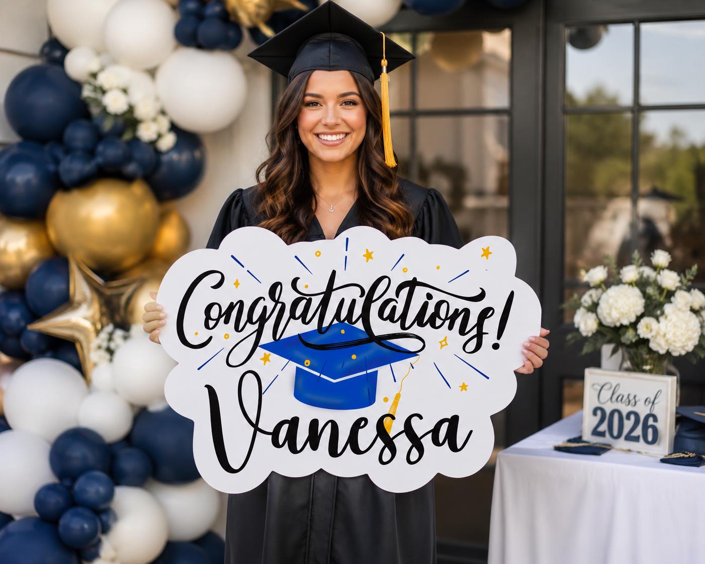 Personalized Graduation Name Sign | Custom Senior Photo Prop | Graduation Party Decor | Class of 2026 Backdrop Sign | Custom Grad Cutout