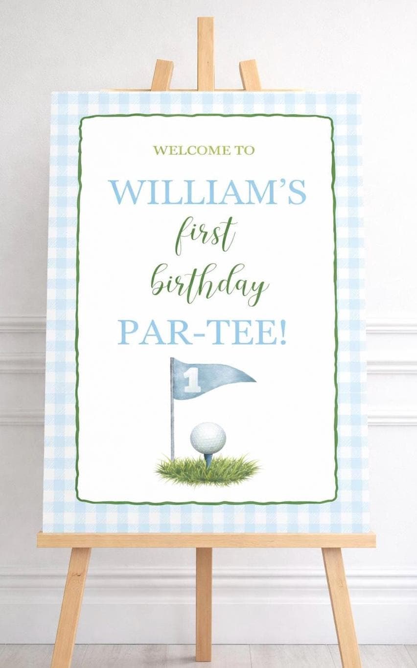Golf First Birthday Welcome Sign, Hole in One Birthday Party Sign, Golf Theme Birthday Decor, First Birthday Sign Boy, SHIPPED SIGN