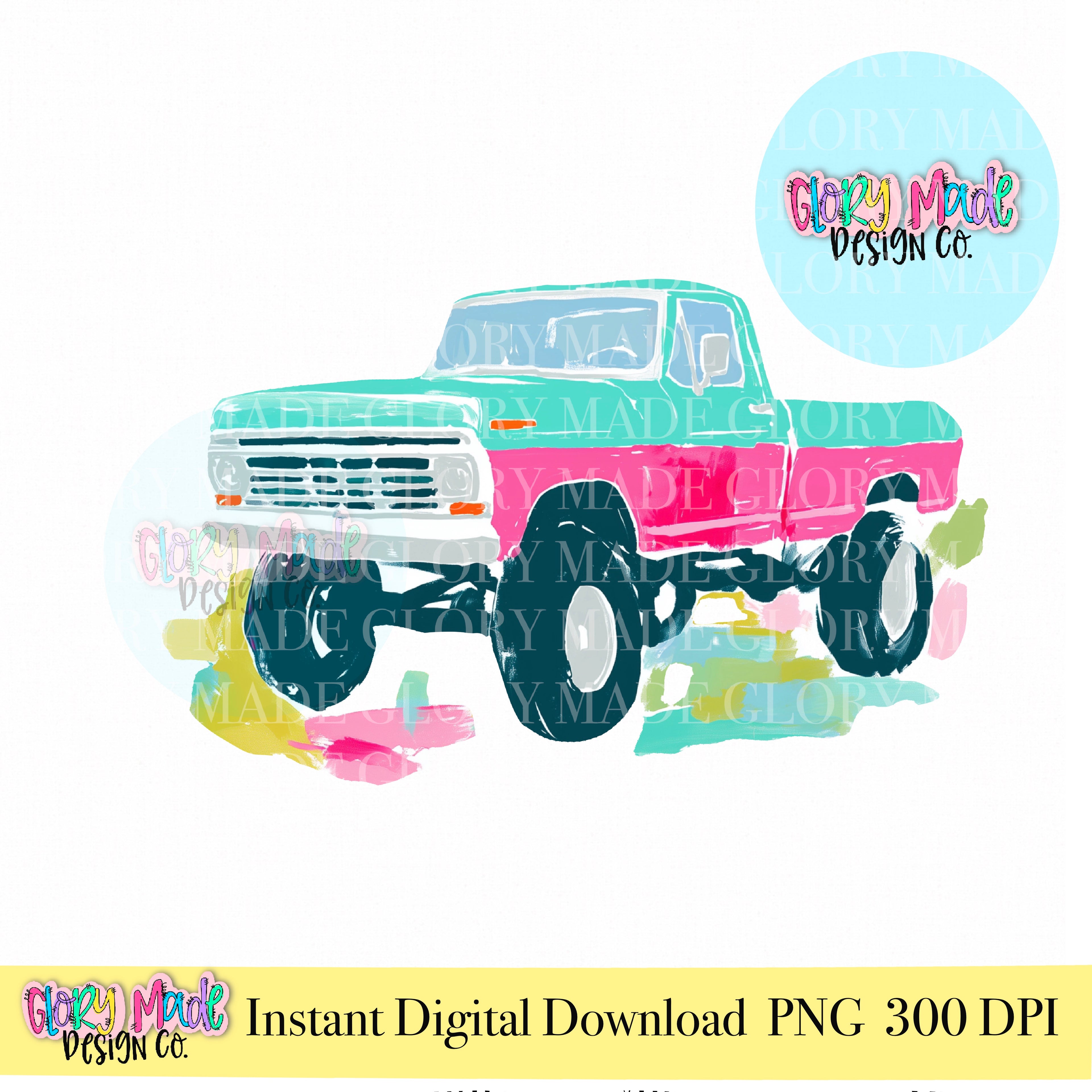Retro Vintage Truck PNG, preppy Girls Lifted Pickup Truck Clipart, Watercolor Country Truck Graphic, Summer Sublimation Design, Instant Download