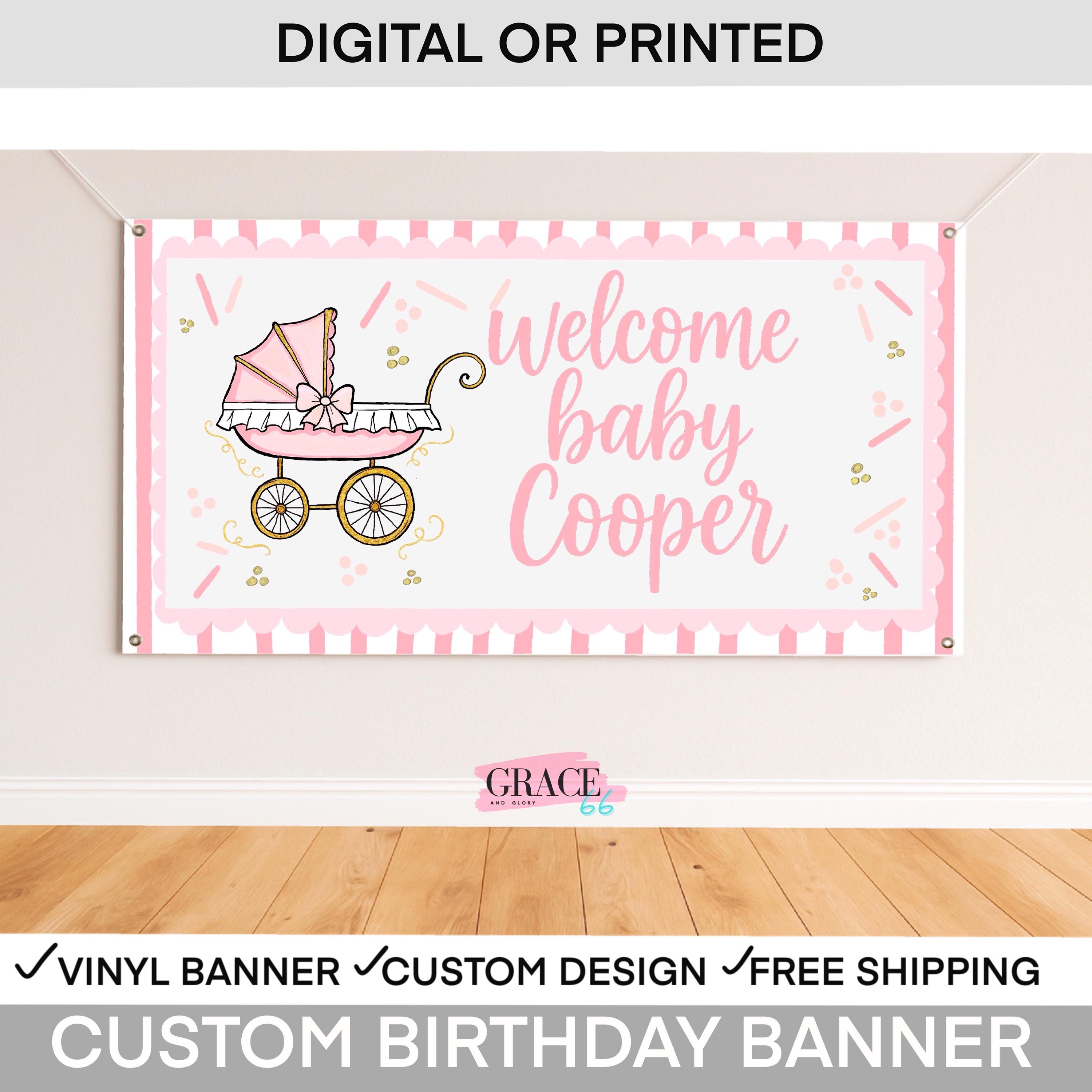 Welcome Home Baby Banner | Custom Welcome Home Baby Girl Banner | Personalized Pink Baby Shower Decorations | Newborn Hospital Sign