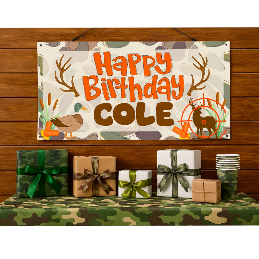 Hunting birthday banner,  Camo birthday Banner, Deer, Duck Hunting Birthday, Camo Party Decor, Camouflage birthday banner