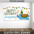 Duck Birthday Banner, One Lucky Duck Party Sign, Mallard 1st Birthday Decor, Hunter Theme Banner for Boys, Custom Vinyl Backdrop