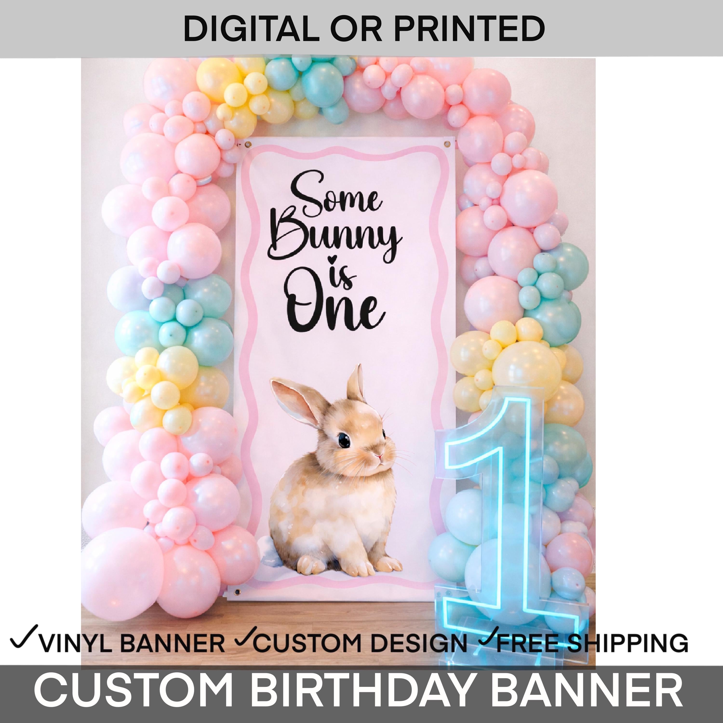Some bunny is One, birthday banner, Bunny party banner, Birthday Backdrop, Bunny Birthday Sign, Pink Bunny Banner, Easter Birthday