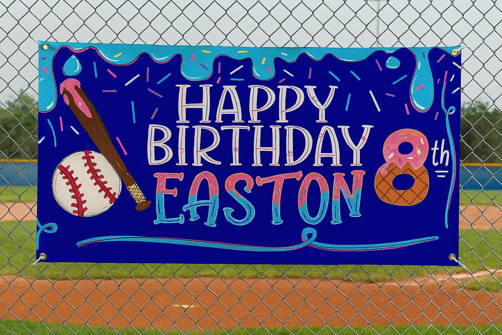 Drippy Baseball Birthday Banner • Ice Cream Baseball Party Backdrop • Custom Name Sign • Vinyl or Digital File • Boys Party Decor
