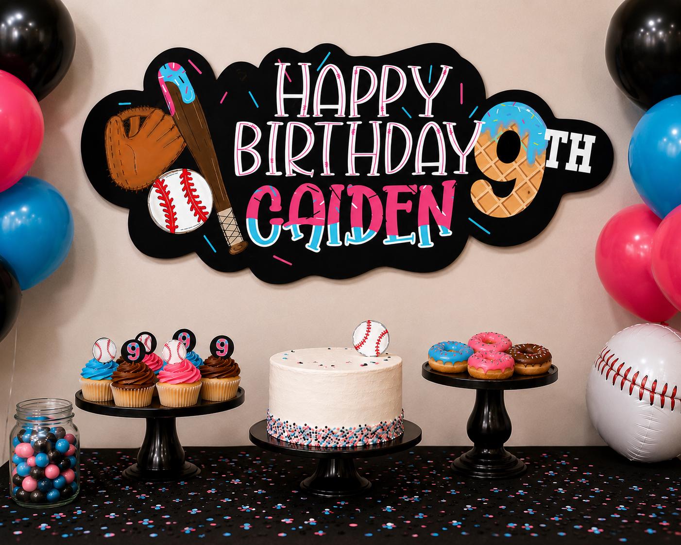 Personalized Baseball Birthday Sign | Custom Birthday Party Decor | Baseball Photo Prop | Sports Party Backdrop Sign | Custom Name Cutout