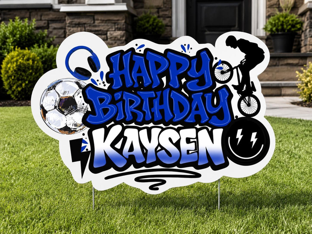 Personalized Birthday Yard Sign | Custom BMX Birthday Sign | Sports Birthday Lawn Sign | Boys Birthday Party Decor | Soccer Birthday Sign