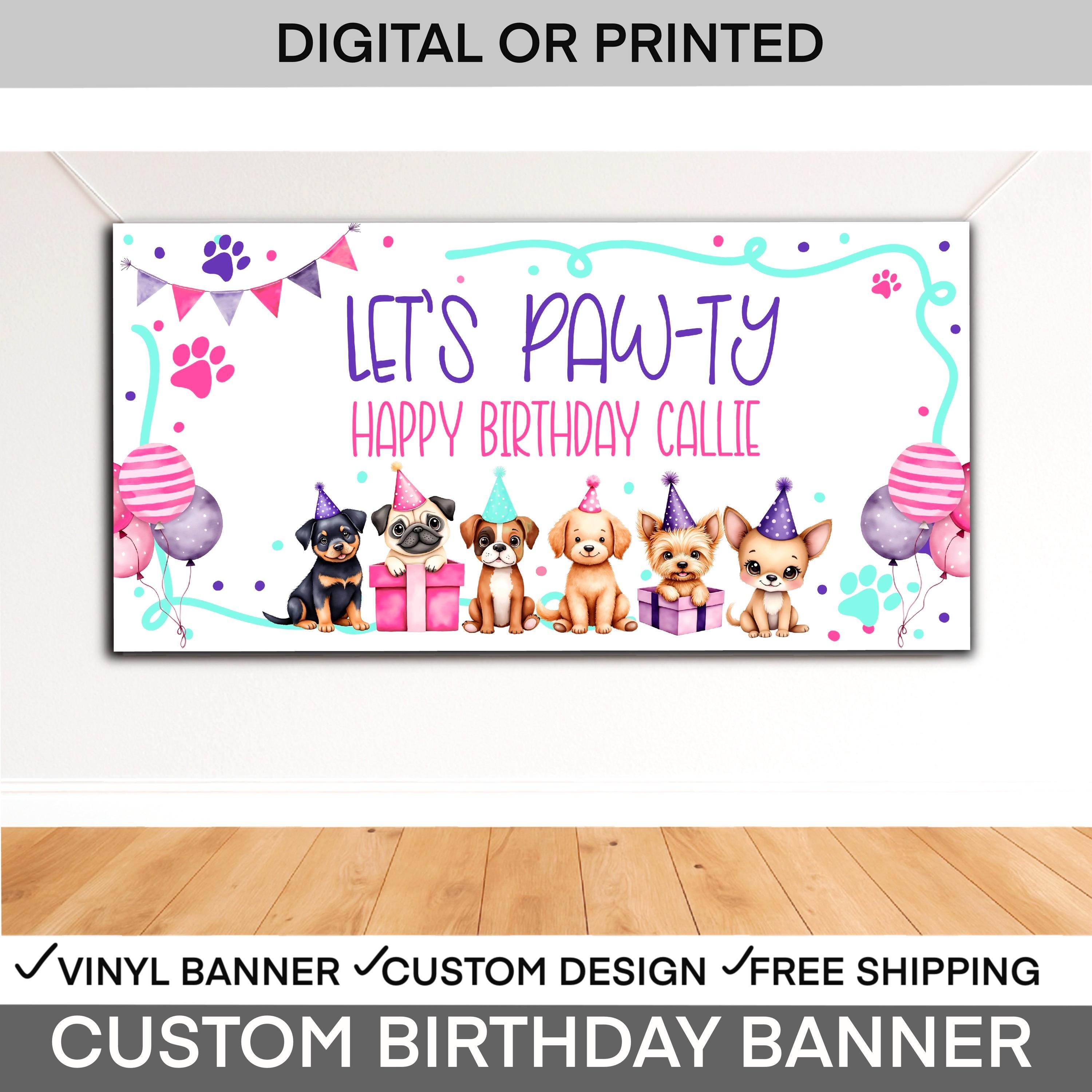 Puppy Pawty Birthday Banner, Personalized Dog Birthday Backdrop, Puppy Party Decorations, Ready Two Pawty Banner