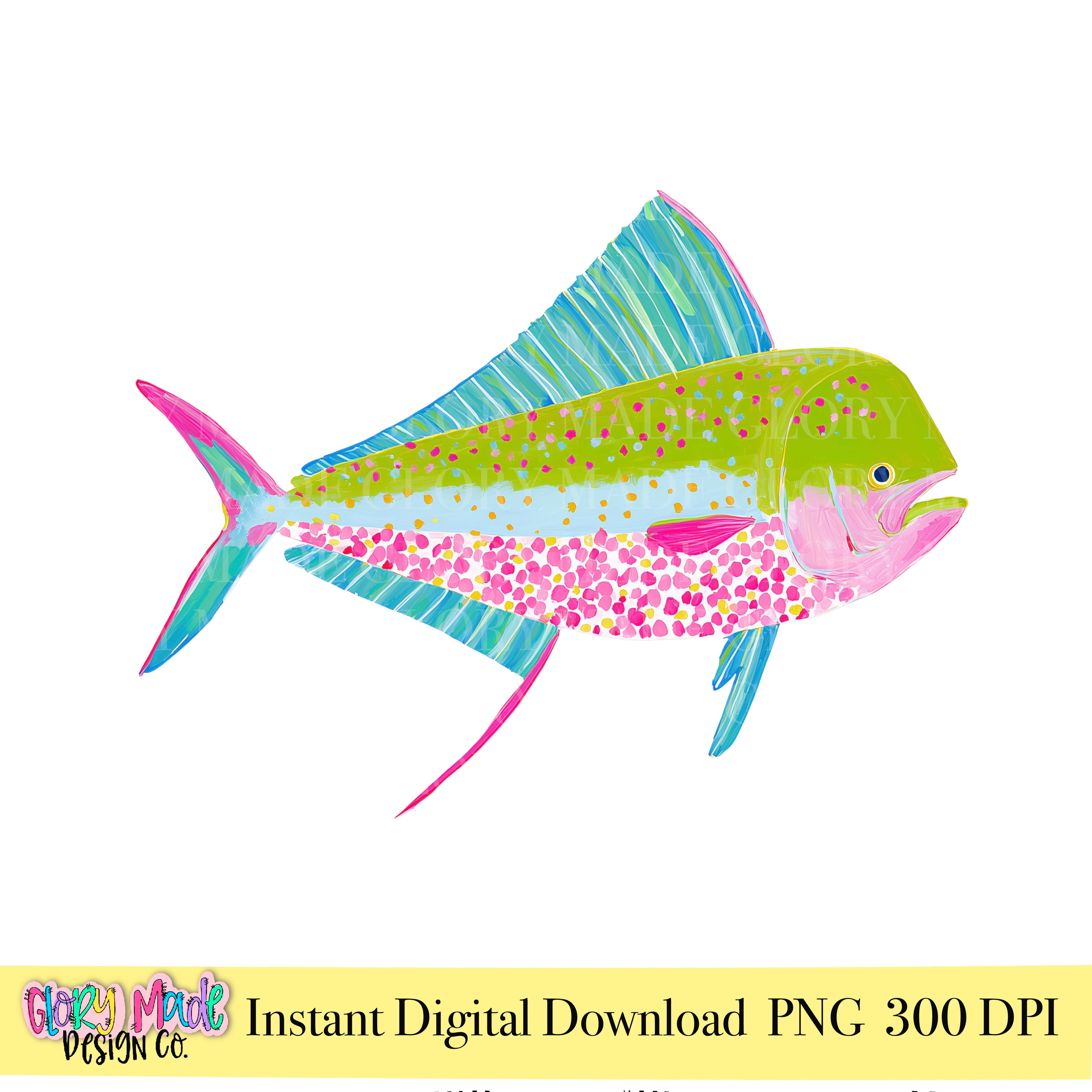 Colorful Mahi Mahi PNG coastal summer fishing clipart