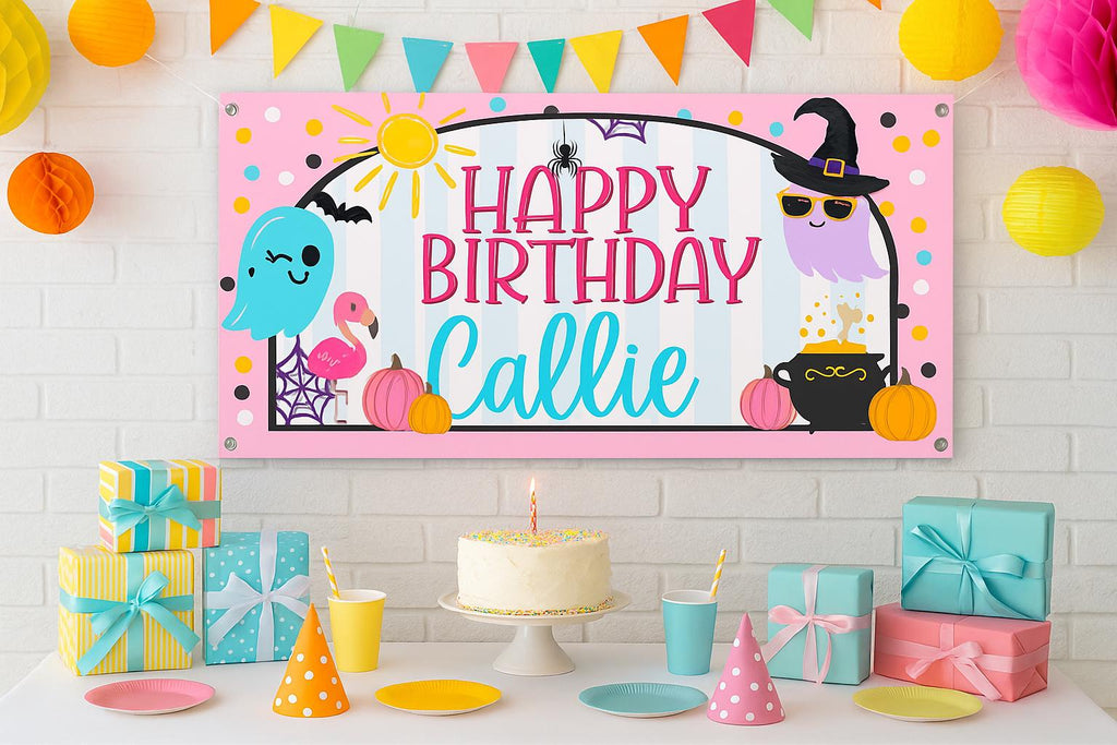 Summerween Birthday Banner | Personalized Halloween Pool Party Banner