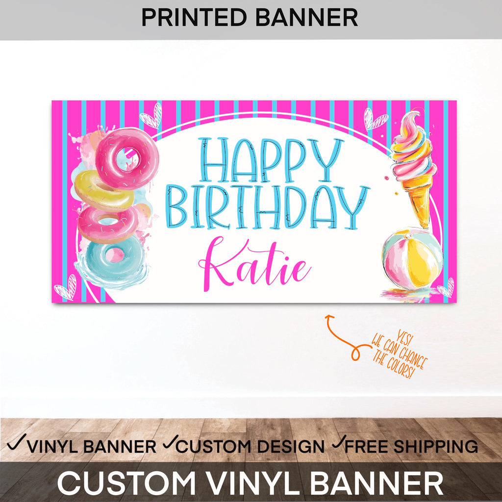 Pool Party Birthday Banner | Summer Birthday Decorations | Personalized Pool Party Banner