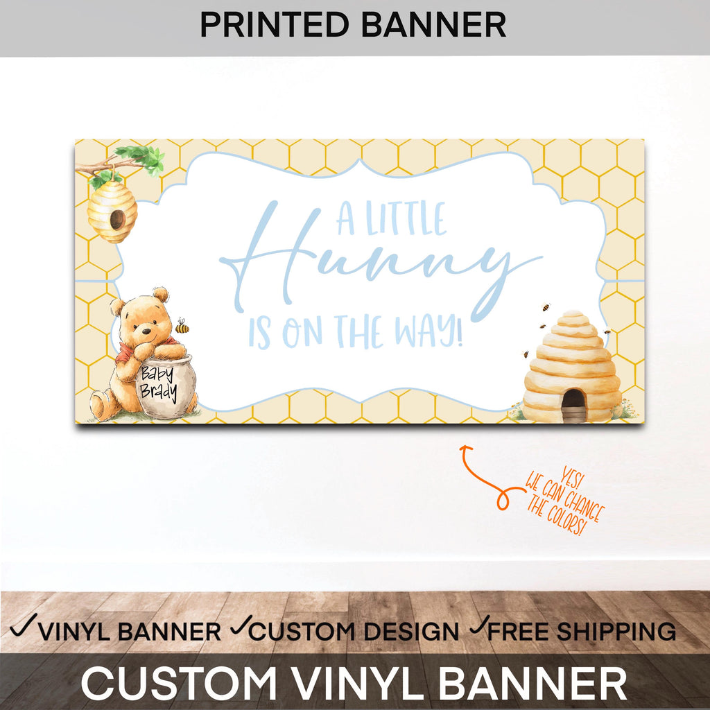 Winnie the Pooh Baby Shower Banner | Custom Honey Bear Baby Shower Decor | Bear Baby Shower Backdrop | “A Little Hunny Is On The Way” Banner