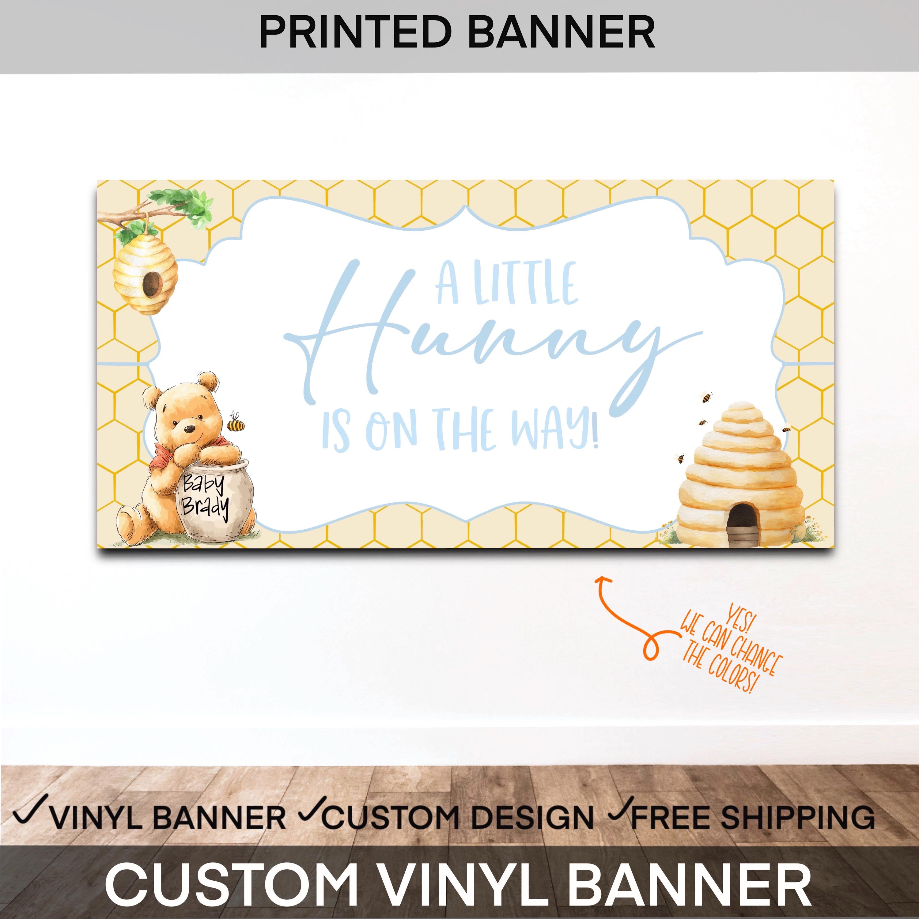 Winnie the Pooh Baby Shower Banner | Custom Honey Bear Baby Shower Decor | Bear Baby Shower Backdrop | “A Little Hunny Is On The Way” Banner