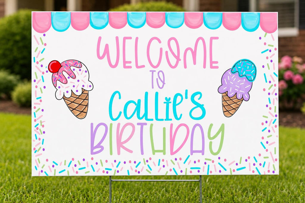 Ice Cream Birthday Yard Sign | Personalized Ice Cream Party Lawn Sign | Sweet Shop Birthday Decoration | Sweet One Welcome Lawn Sign