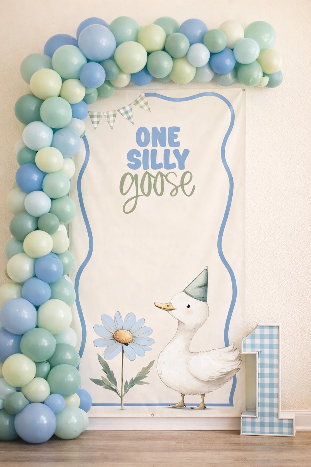 One Silly Goose Birthday Banner Boy | Goose First Birthday Decor | Goose Birthday Party Backdrop | Silly Goose 1st birthday decorations