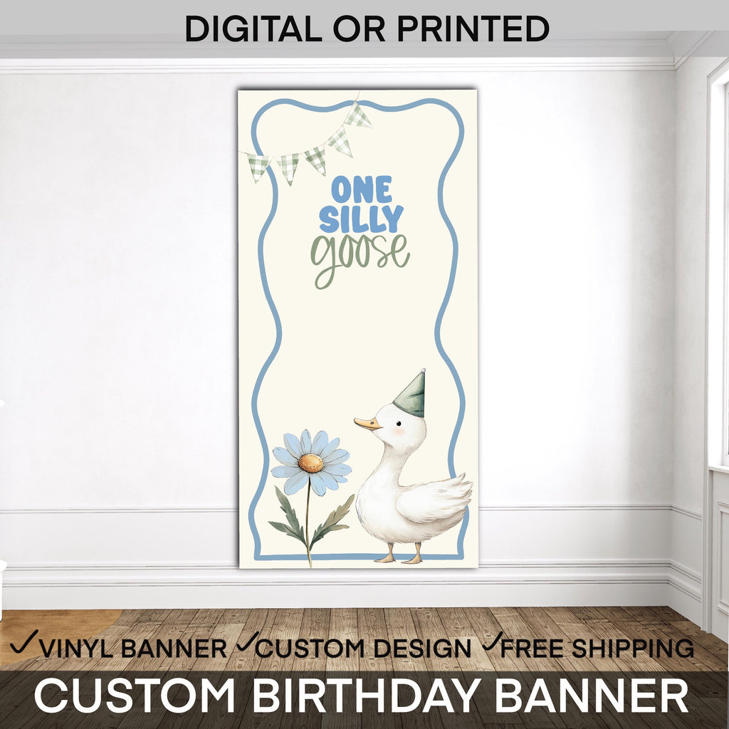 One Silly Goose Birthday Banner Boy | Goose First Birthday Decor | Goose Birthday Party Backdrop | Silly Goose 1st birthday decorations