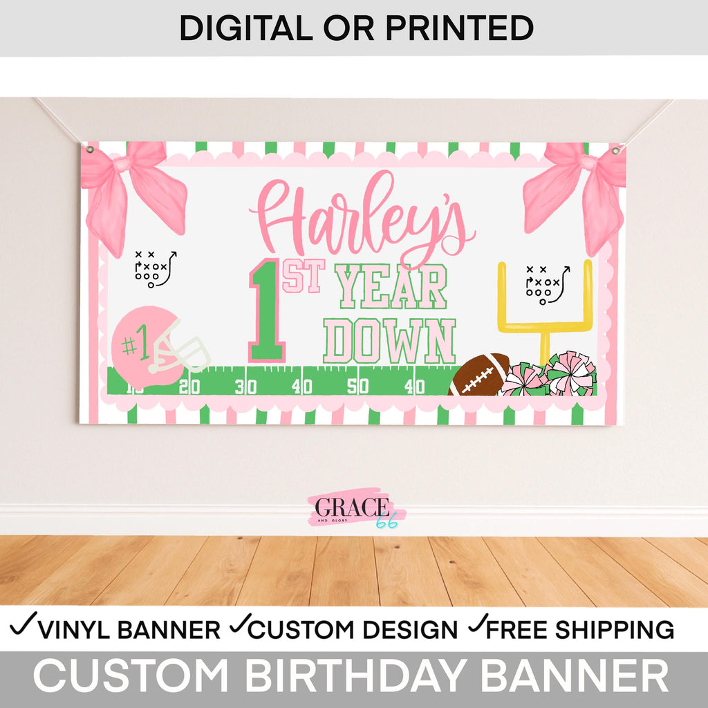 Girl Football Birthday Banner, Girl Football  Decor, Pink Football Birthday Decoration, Girl Birthday Football Banner, Girl Tailgate Banner