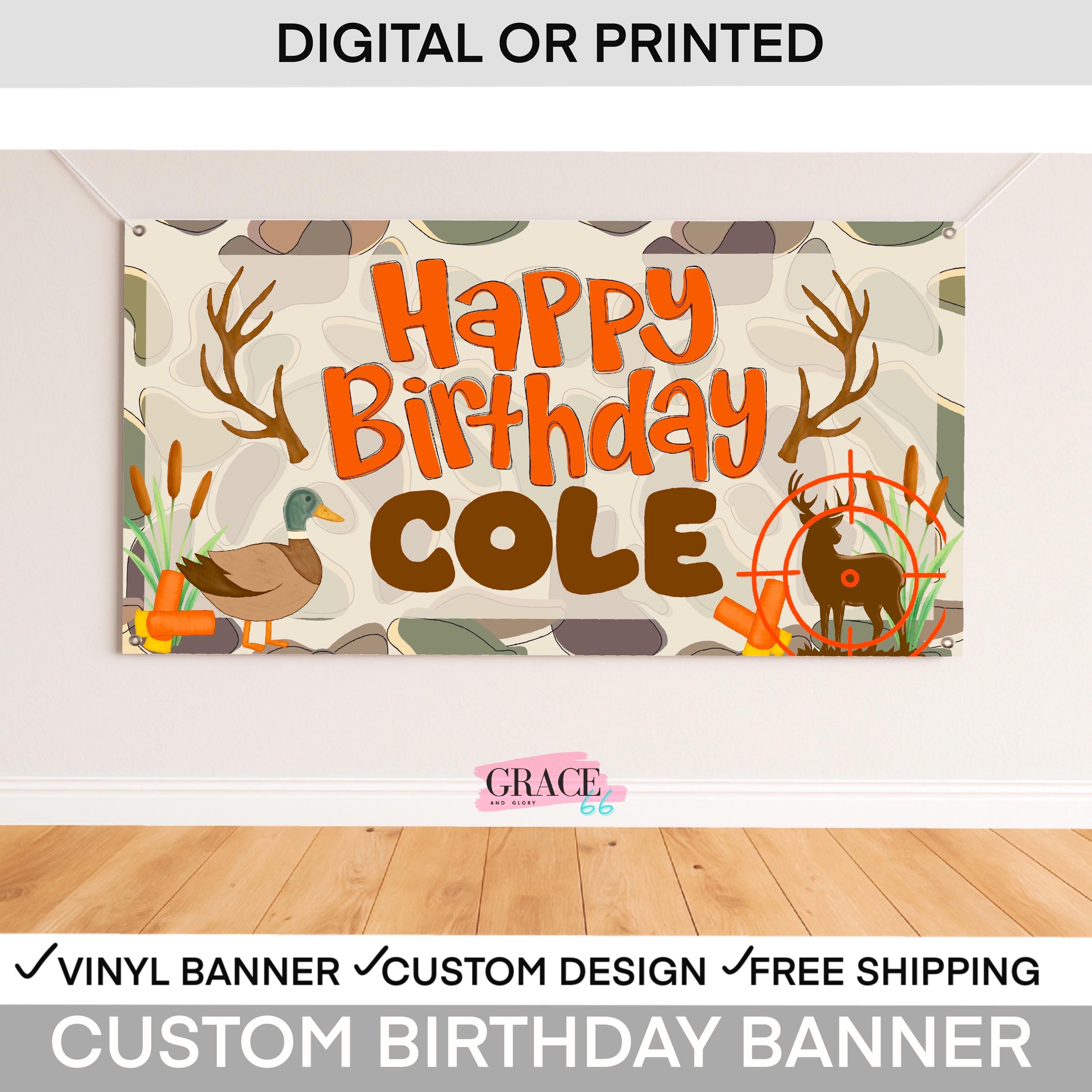 Hunting birthday banner,  Camo birthday Banner, Deer, Duck Hunting Birthday, Camo Party Decor, Camouflage birthday banner