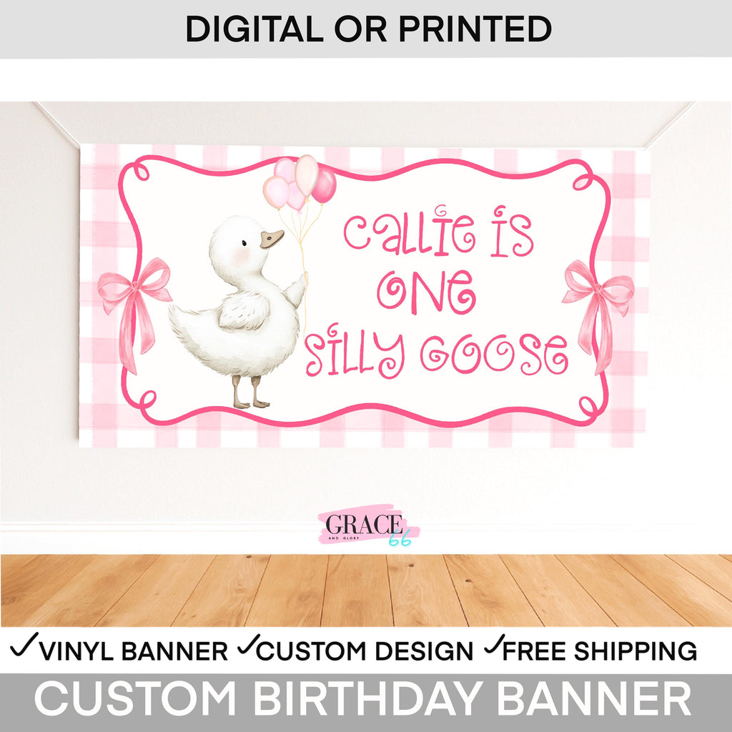 One Silly Goose Birthday Banner Girl | Goose First Birthday Decor |  Goose Birthday  Party Backdrop | Silly Goose 1st birthday decorations