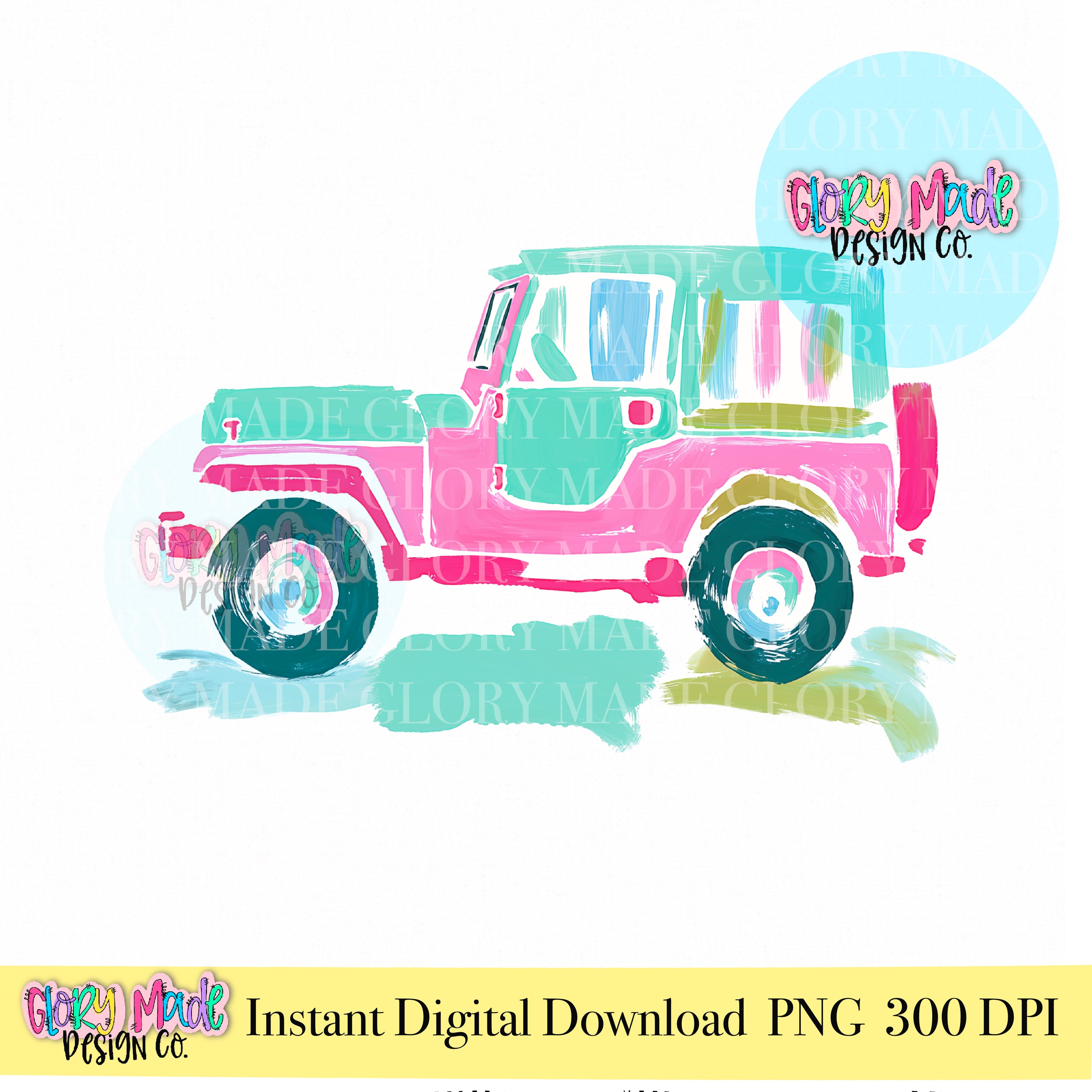 Pink Vintage Jeep PNG, Preppy Jeep Clipart, Watercolor Beach Jeep Graphic, Coastal Summer Vehicle PNG, Instant Digital Download