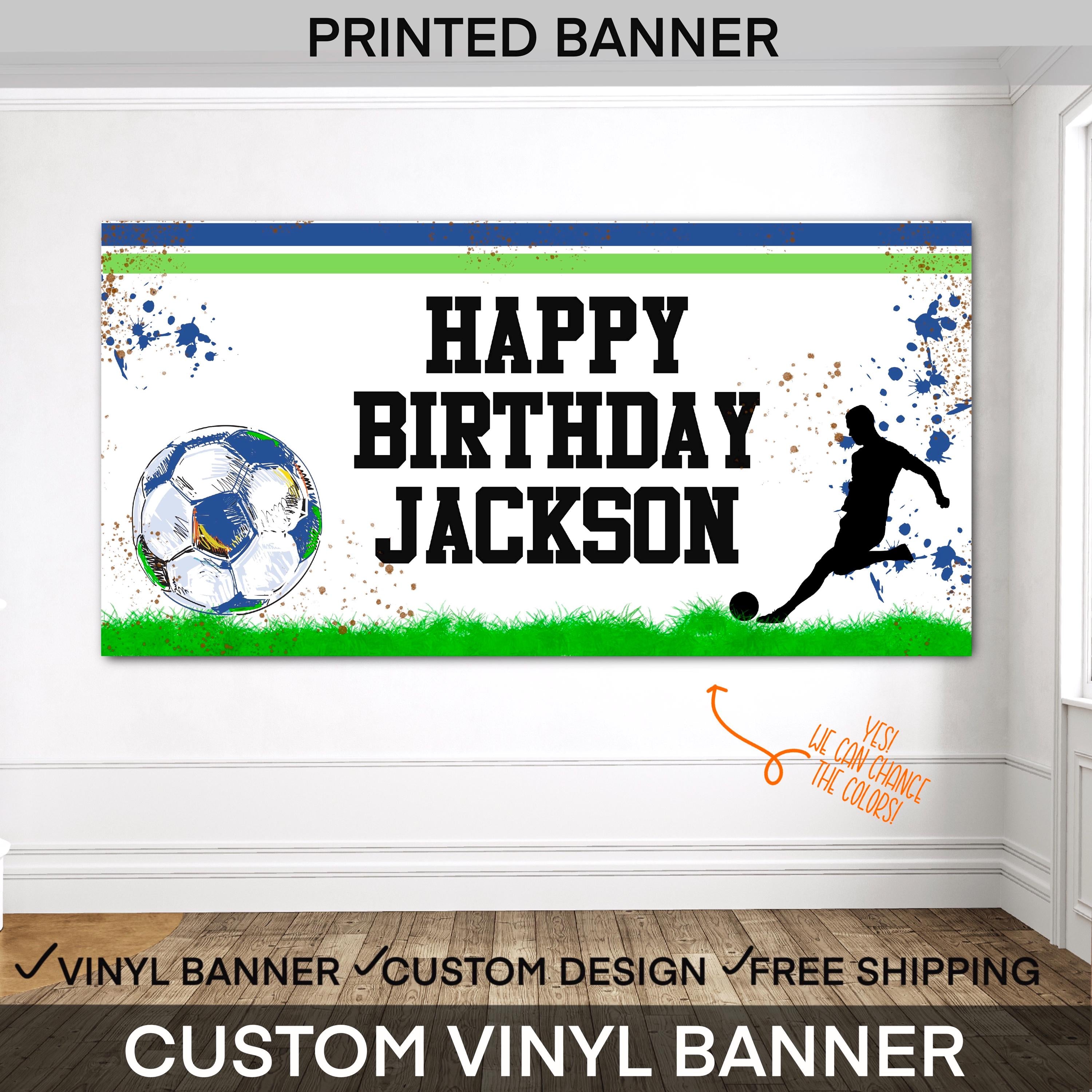 Soccer Birthday Banner, Boys Soccer Party Decorations, Custom Name Age Banner, Sports Theme Birthday Banner, birthday banner file template