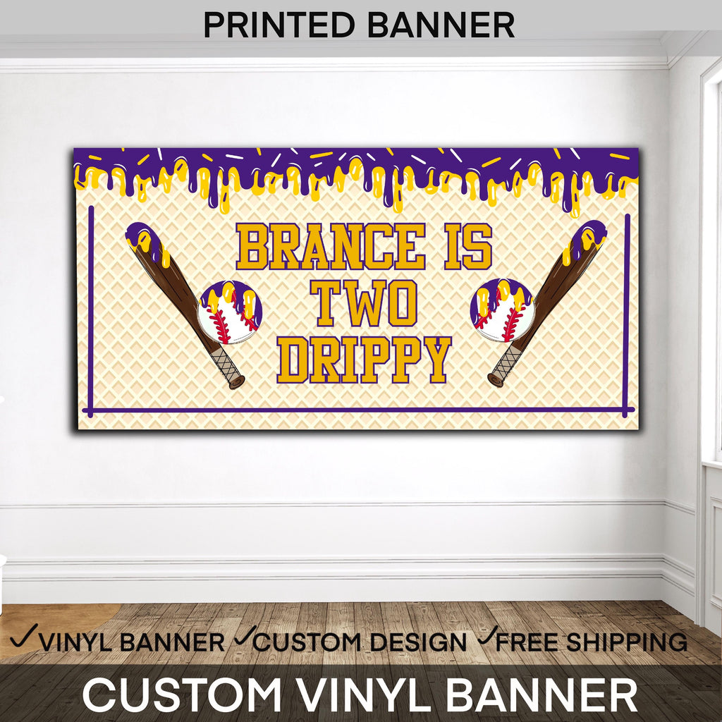 Baseball Birthday Banner | Drippy Baseball Party Banner | Personalized Name & Age | Custom Baseball Birthday Decoration
