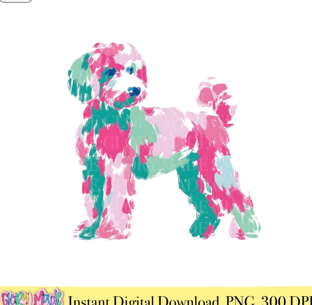 Goldendoodle PNG with colorful preppy details for dog mom shirts and sublimation crafts