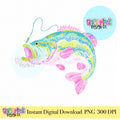Colorful largemouth bass fish PNG fishing clipart for sublimation shirts and lake life crafts