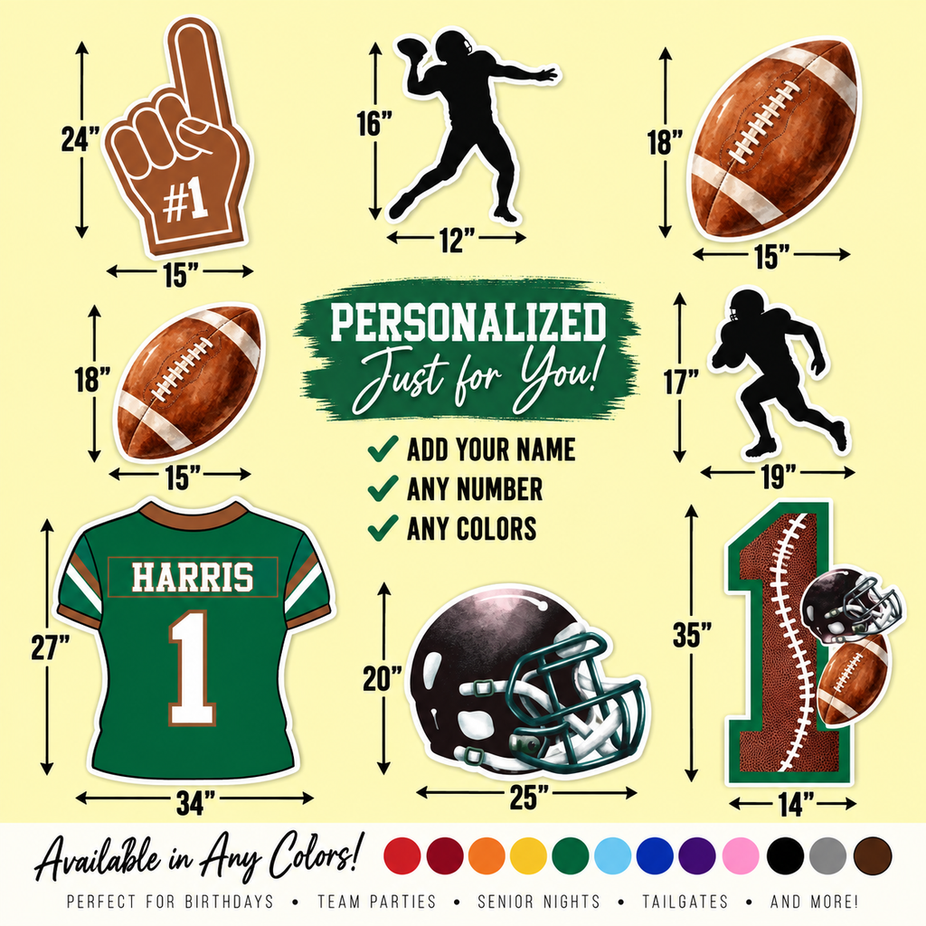 Personalized Football Party Prop Set | Custom Team Colors & Player Name