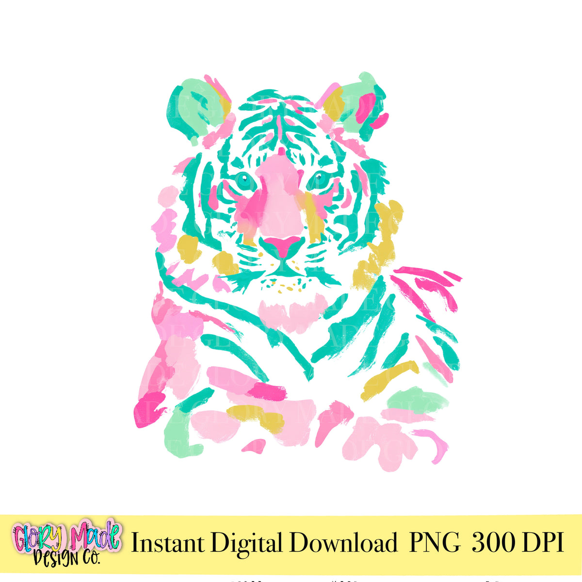 Watercolor Tiger PNG – Colorful Tiger Face Clipart, Preppy Animal Design (Copy)