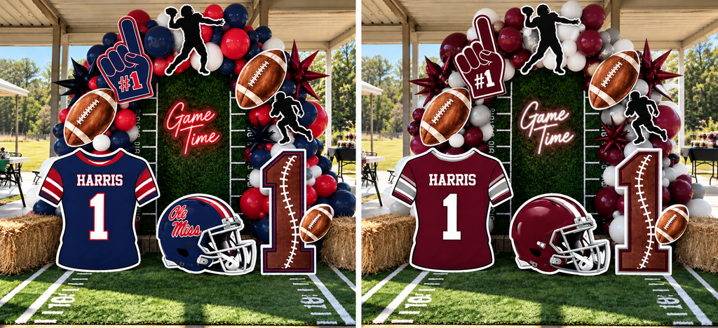     Custom football party decorations for birthdays, tailgates, team parties and senior nights
