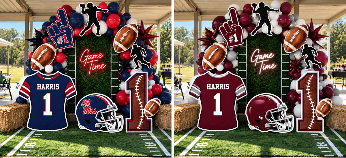     Custom football party decorations for birthdays, tailgates, team parties and senior nights