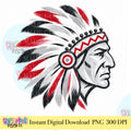 Indian Chief Mascot PNG | Red Black Gray Native Warrior Sports Graphic