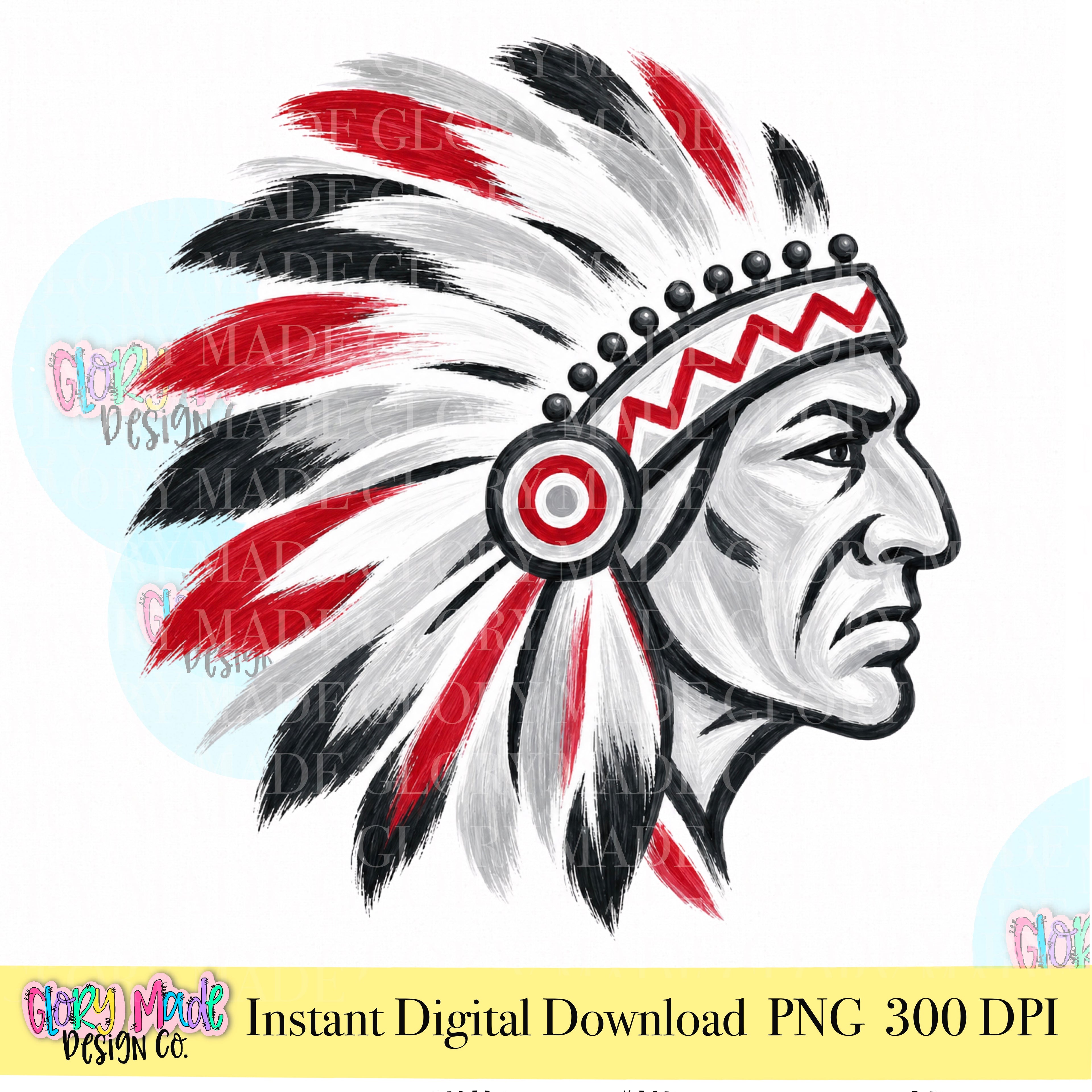 Indian Chief Mascot PNG | Red Black Gray Native Warrior Sports Graphic