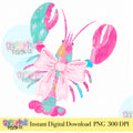 Pink aqua preppy crawfish with bow PNG Southern coastal clipart
