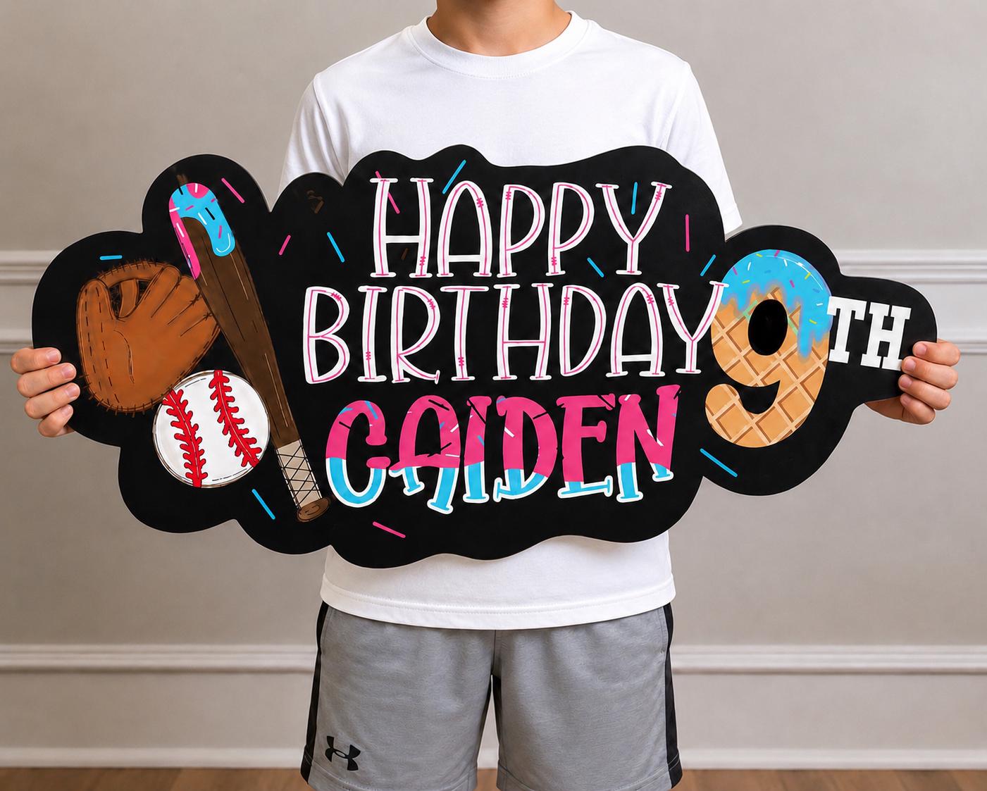 Personalized Baseball Birthday Sign | Custom Birthday Party Decor | Baseball Photo Prop | Sports Party Backdrop Sign | Custom Name Cutout