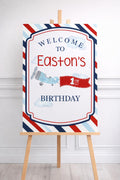 Airplane Birthday Welcome Sign, Vintage Airplane First Birthday Sign, Boy Airplane Party Welcome Poster, Pilot Birthday Party Decor