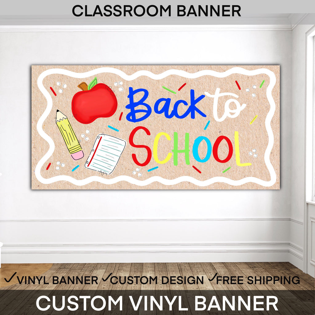 Back to School Brown Kraft Banner • Hand-Painted Look• Custom Name & Grade • Faux Brown Paper School Backdrop