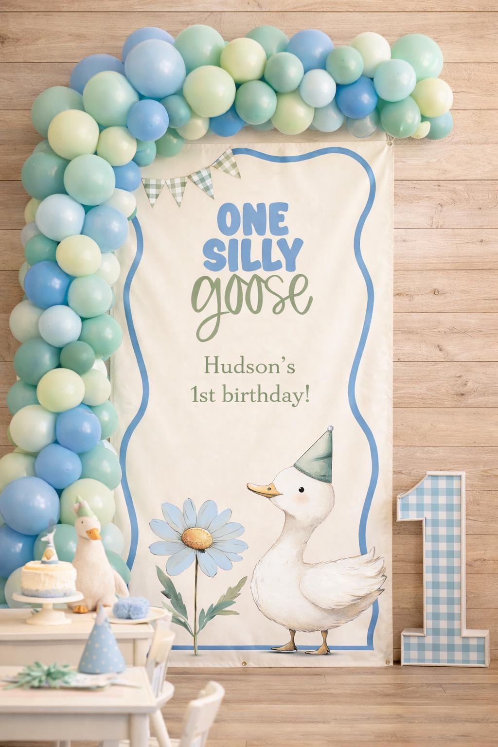 One Silly Goose Birthday Banner Boy | Goose First Birthday Decor | Goose Birthday Party Backdrop | Silly Goose 1st birthday decorations