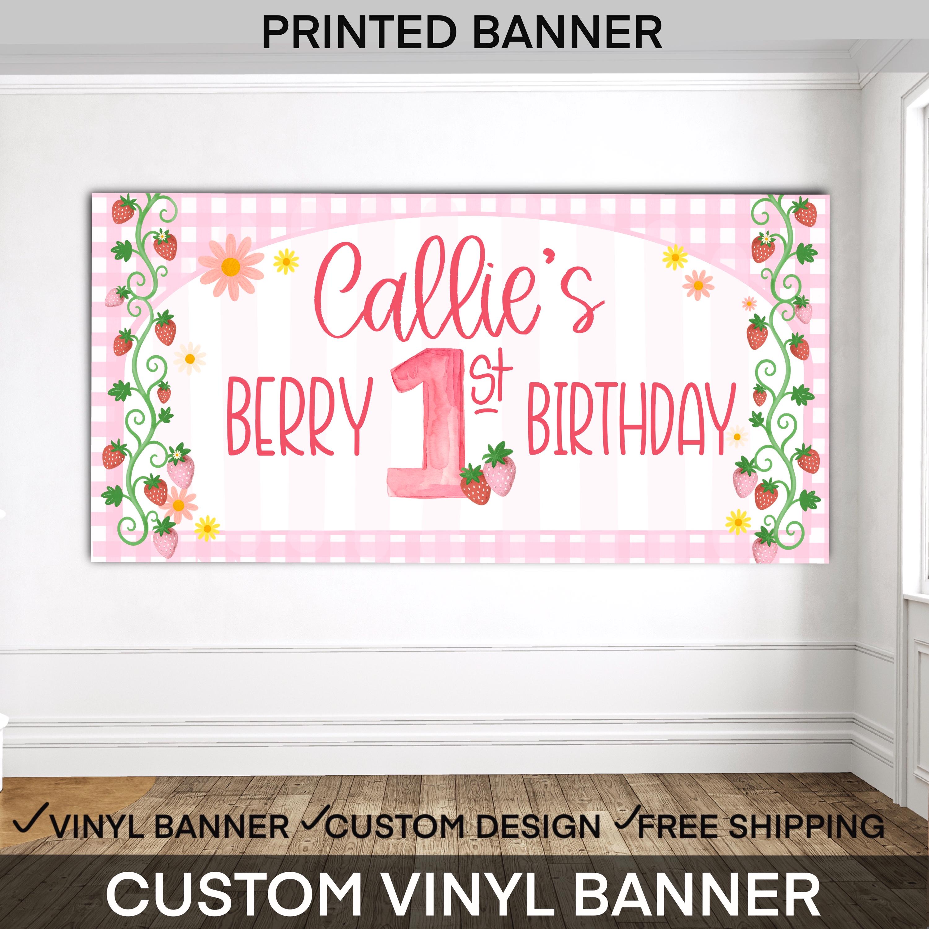 Strawberry Birthday Banner, Berry First Birthday, Custom First Birthday Banner, Printed Birthday Banner