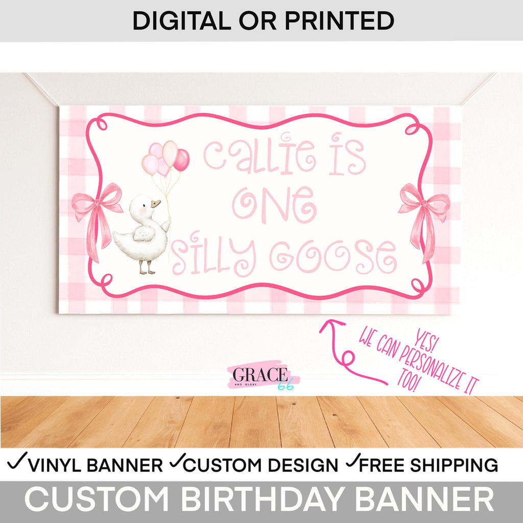 One Silly Goose Birthday Banner Girl | Goose First Birthday Decor |  Goose Birthday  Party Backdrop | Silly Goose 1st birthday decorations
