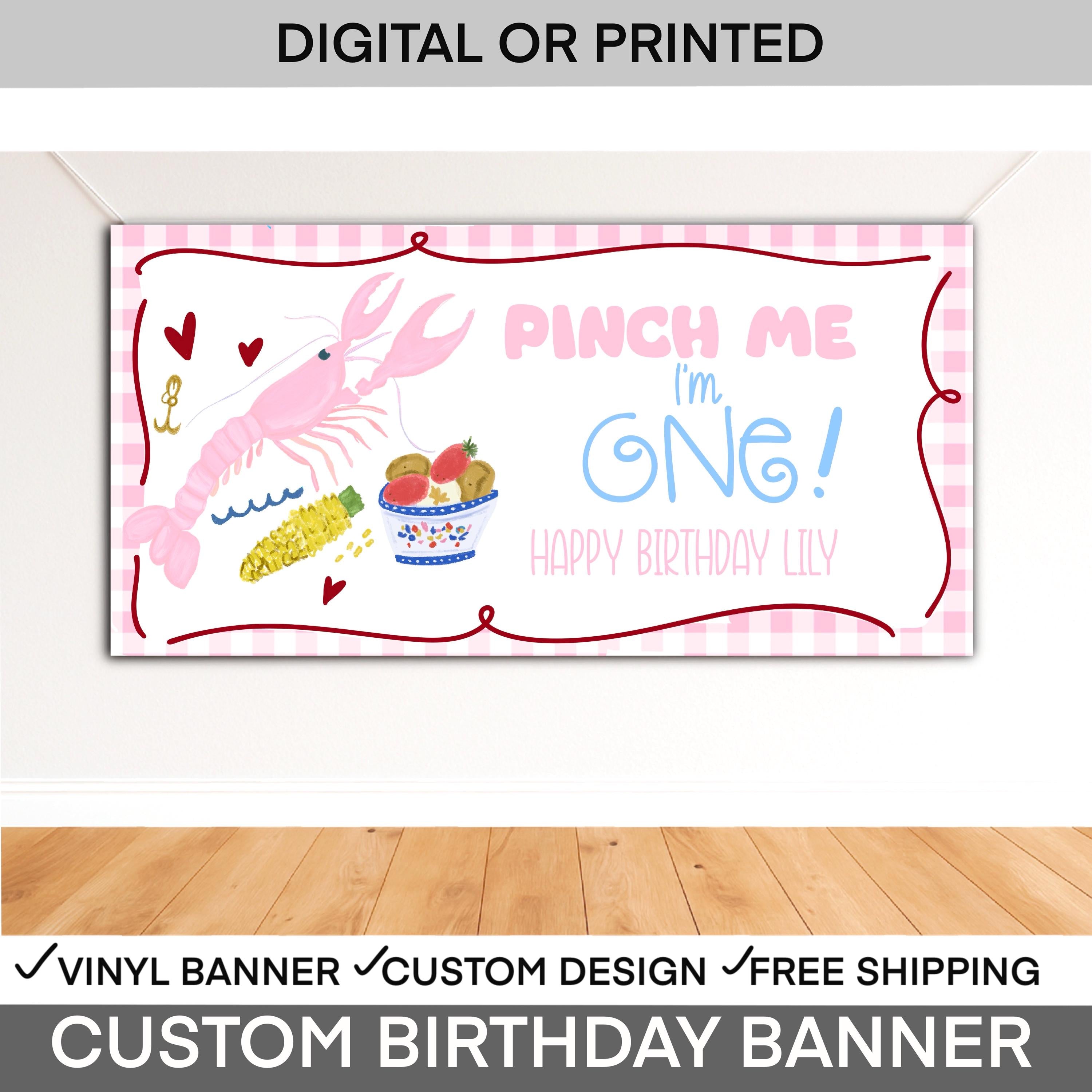 Pinch Me I’m One Crawfish Boil Birthday | Crawfish Birthday Banner | Girl Birthday Crawfish Party Banner, Pink Crawfish boil Backdrop