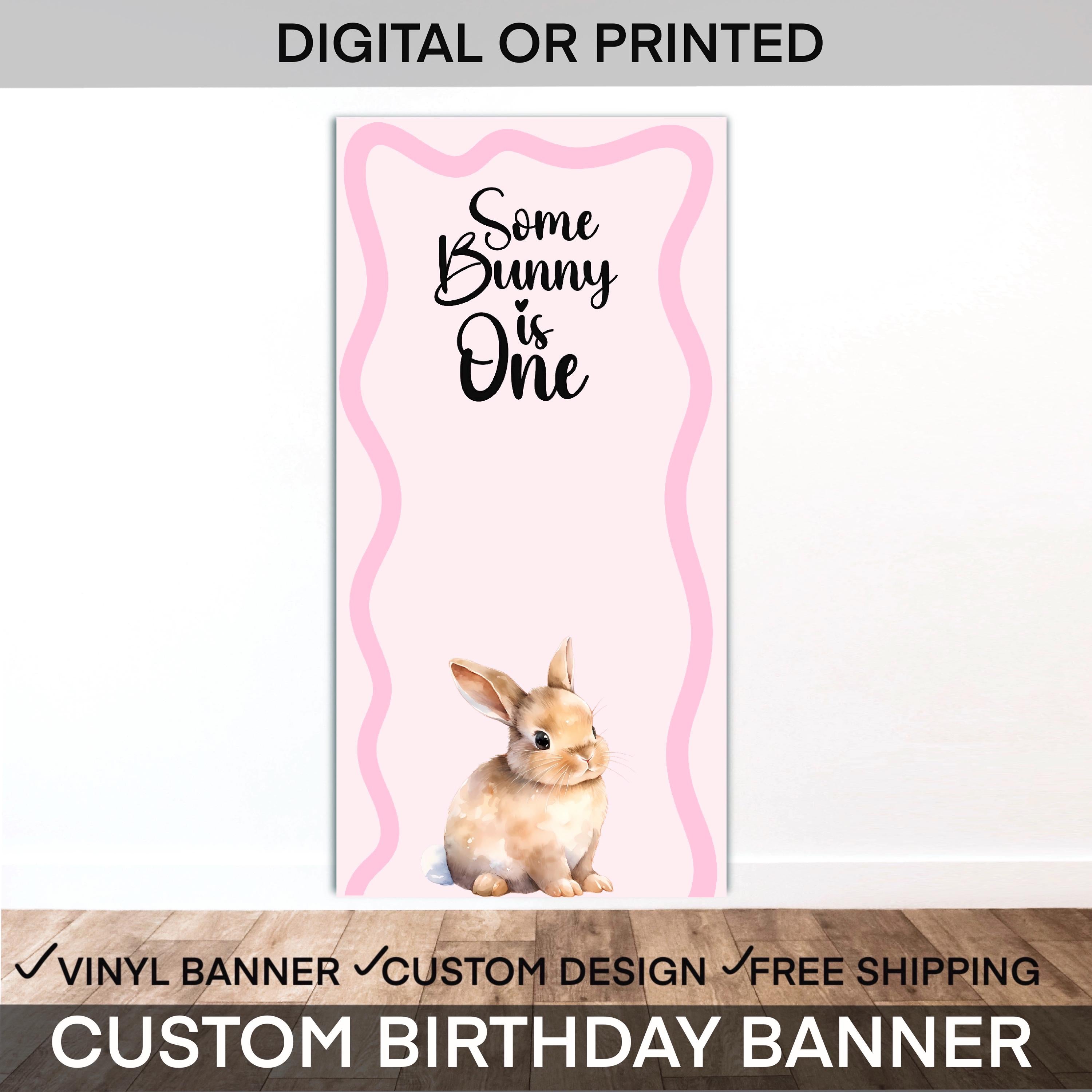 Some bunny is One, birthday banner, Bunny party banner, Birthday Backdrop, Bunny Birthday Sign, Pink Bunny Banner, Easter Birthday